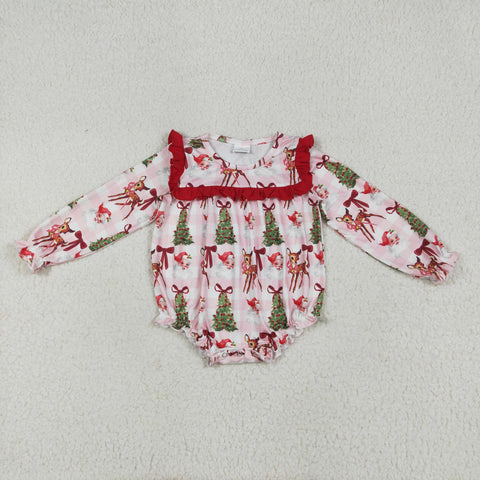 LR2274 Christmas Santa Bows Red Baby Girls Romper