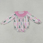 LR2275 Christmas Trees Bows Pink Baby Girls Romper