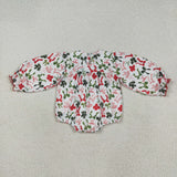 LR2276 Merry Christmas Coquette Bows Smocked Baby Girls Bubble Romper