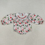 LR2276 Merry Christmas Coquette Bows Smocked Baby Girls Bubble Romper