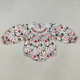 LR2276 Merry Christmas Coquette Bows Smocked Baby Girls Bubble Romper