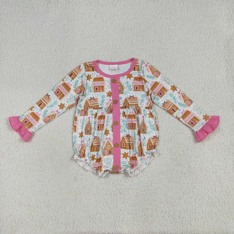 LR2282 Christmas House Pink Baby Girls Romper