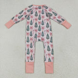 LR2283 Christmas Trees Bows Pink Baby Zipper Romper Sleepers
