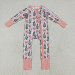 LR2283 Christmas Trees Bows Pink Baby Zipper Romper Sleepers