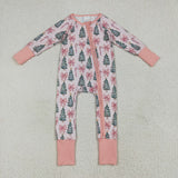 LR2283 Christmas Trees Bows Pink Baby Zipper Romper Sleepers
