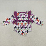 LR2285 Halloween Bows Purple Baby Girls Romper
