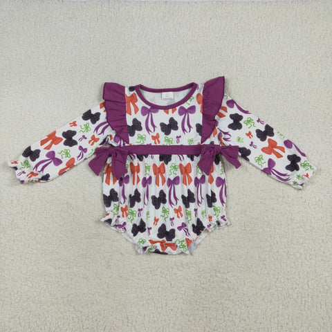 LR2285 Halloween Bows Purple Baby Girls Romper