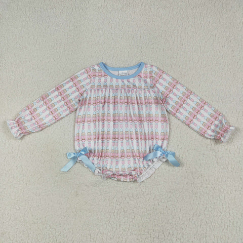 LR2298 Christmas Soldier Sky Blue Pink Baby Girls Romper