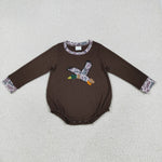 LR2310 Embroidery Mallard Ducks Camo Brown Baby Boys Romper