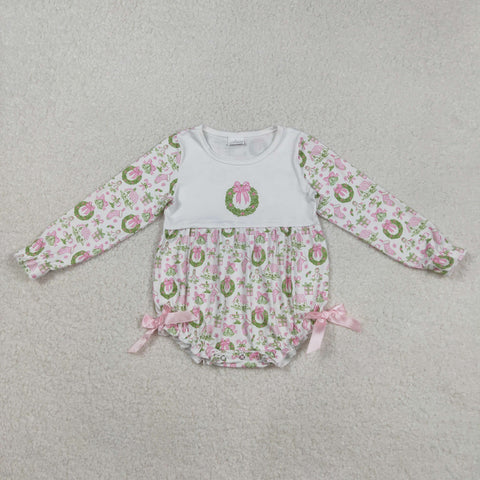 LR2325 Christmas Gift Snowman Bows Pink Baby Girls Romper