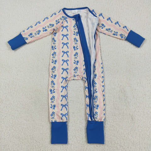 LR2327 Bows Flower Blue Baby Sleepers