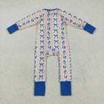 LR2327 Bows Flower Blue Baby Sleepers