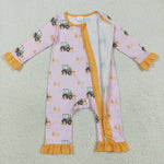 LR2336 Truck Pumpkin Pink Baby Girls Sleepers