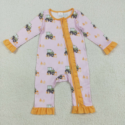 LR2336 Truck Pumpkin Pink Baby Girls Sleepers
