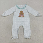 LR2341 Embroidery Christmas Gingerbread Plaid Baby Girls Romper