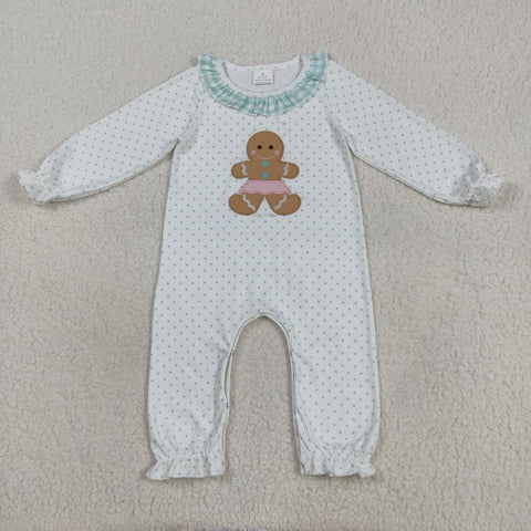 LR2341 Embroidery Christmas Gingerbread Plaid Baby Girls Romper