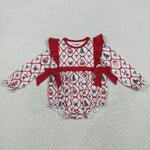 LR2352 Christmas Bear Bows Santa Trees Red Baby Girls Romper