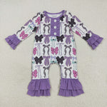 LR2355 Halloween Bows Purple Baby Girls Romper