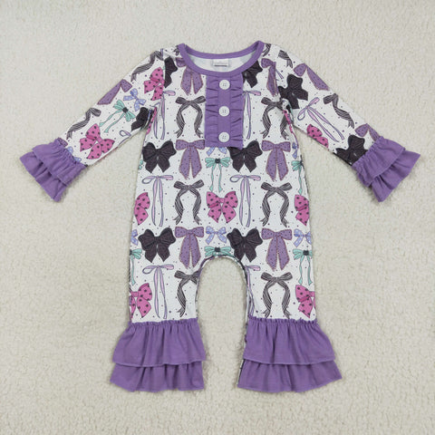 LR2355 Halloween Bows Purple Baby Girls Romper