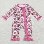 LR2361 Football Bows Plaid Pink Baby Sleepers