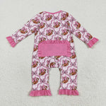 LR2361 Football Bows Plaid Pink Baby Sleepers