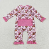 LR2361 Football Bows Plaid Pink Baby Sleepers