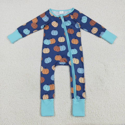 LR2364 Fall Pumpkin Blue Baby Sleepers