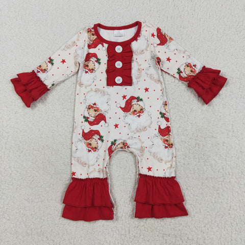 LR2395 Christmas Santa Star Red Baby Girls Bubble Romper