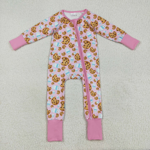 LR2398 Christmas Cookie Milk Pink Baby Sleepers