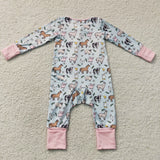 LR2401 Farm Animals Flower Pink Baby Sleepers