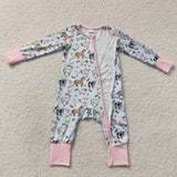 LR2401 Farm Animals Flower Pink Baby Sleepers