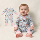 LR2401 Farm Animals Flower Pink Baby Sleepers