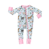 Preorder Samples LR2401 Farm Animals Flower Pink Baby Sleepers