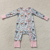 LR2401 Farm Animals Flower Pink Baby Sleepers