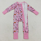 LR2405 Halloween Pumpkin Pink Baby Sleepers