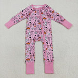 LR2405 Halloween Pumpkin Pink Baby Sleepers