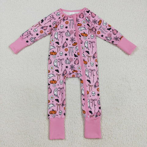 LR2405 Halloween Pumpkin Pink Baby Sleepers