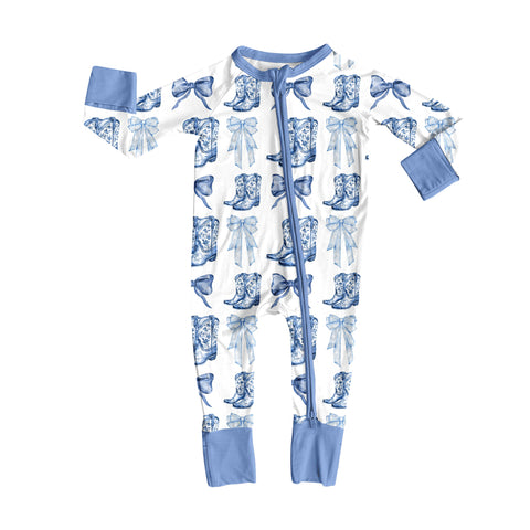Preorder 08.11 LR2420 Western Boots Bows Blue Baby Sleepers