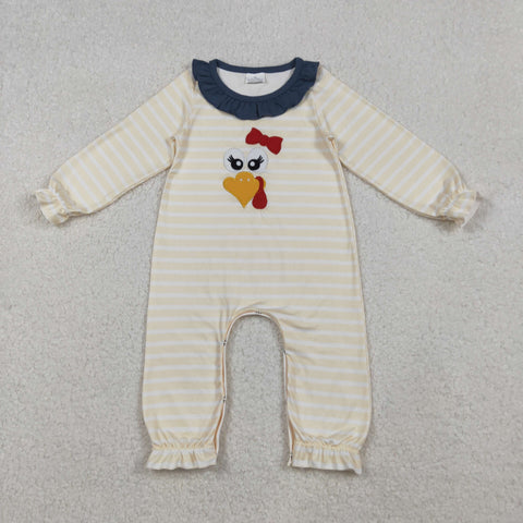 LR2424 Embroidery Thanksgiving Turkey Blue Baby Girls Romper