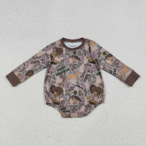 LR2440 Hunting Camo Mallard Ducks Brown Baby Boys Romper