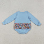 LR2441 Embroidery Flower Pumpkin Blue Baby Girls Romper