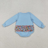 LR2441 Embroidery Flower Pumpkin Blue Baby Girls Romper