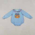 LR2441 Embroidery Flower Pumpkin Blue Baby Girls Romper
