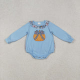 LR2441 Embroidery Flower Pumpkin Blue Baby Girls Romper