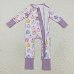LR2442 Colorful Pumpkin Bows Purple Baby Sleepers