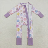 LR2442 Colorful Pumpkin Bows Purple Baby Sleepers