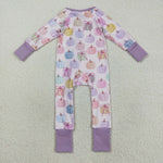 LR2442 Colorful Pumpkin Bows Purple Baby Sleepers