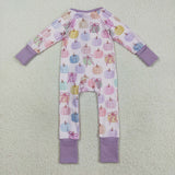 LR2442 Colorful Pumpkin Bows Purple Baby Sleepers