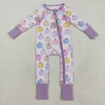 LR2442 Colorful Pumpkin Bows Purple Baby Sleepers