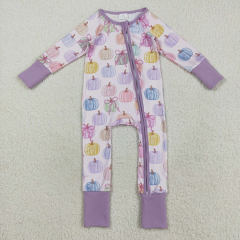 LR2442 Colorful Pumpkin Bows Purple Baby Sleepers